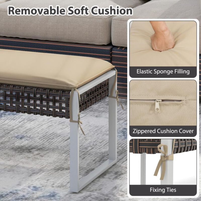 Hivvago Patio Rectangle Ottoman with Metal Legs and Seat Cushion