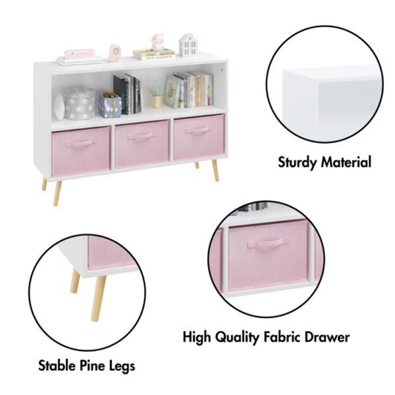 Kids Bookcase with Collapsible Fabric Drawers and Toy Storage Organizer