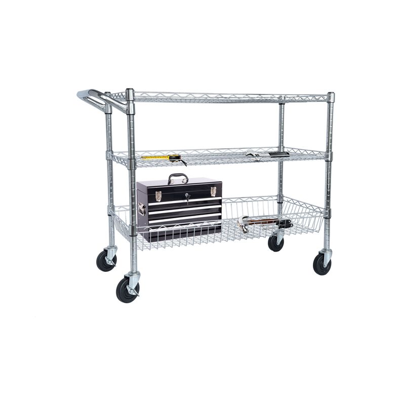 ELEMENT ACE Heavy Duty 3 Tier Rolling Utility Cart with Wheels, Handle Bar and Shelf Liners, Multi-Purpose Storage Solution for Kitchen, Restaurant, Garage and Office image number 3