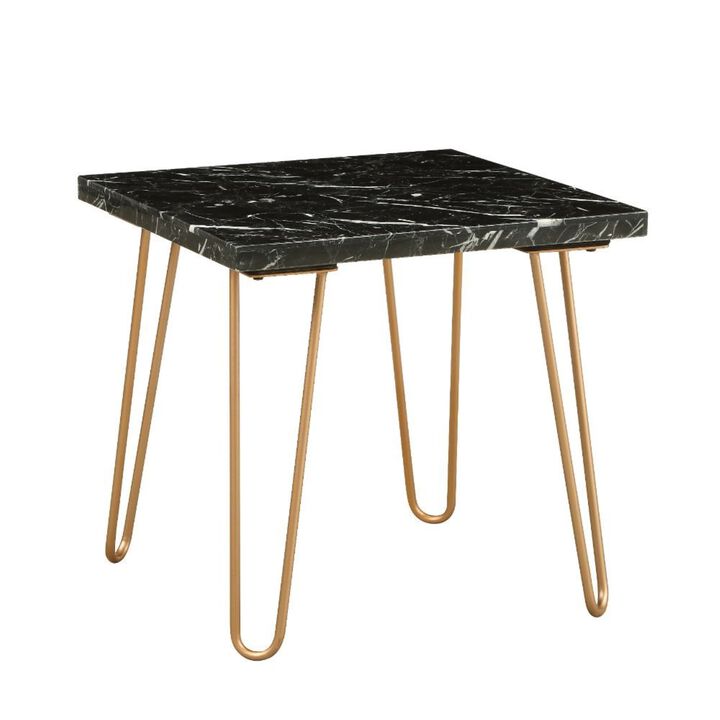 Yadlio End Table-Telestis Occasional Table,Black Marble & Gold,Metal V Shape Leg,No Storage,Marble Top-Collection Telestis: White & Black Marble Options,Coffee Table in Square and Rectangular Shape