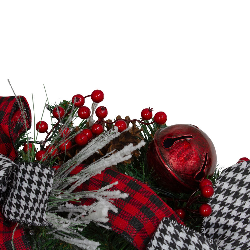 Plaid and Houndstooth and Red Berries Artificial Christmas Wreath - 24-Inch  Unlit