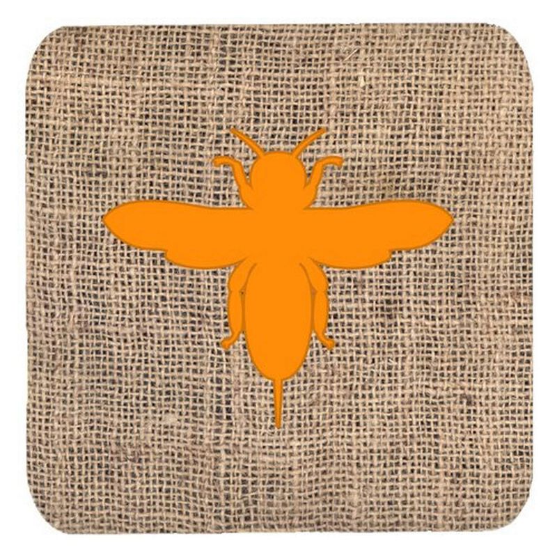 Caroline's Treasures BB1057-BL-OR-FC Bee Burlap and Orange Foam Coasters (Set of 4), 3.5 H x 3.5 W, Multicolor