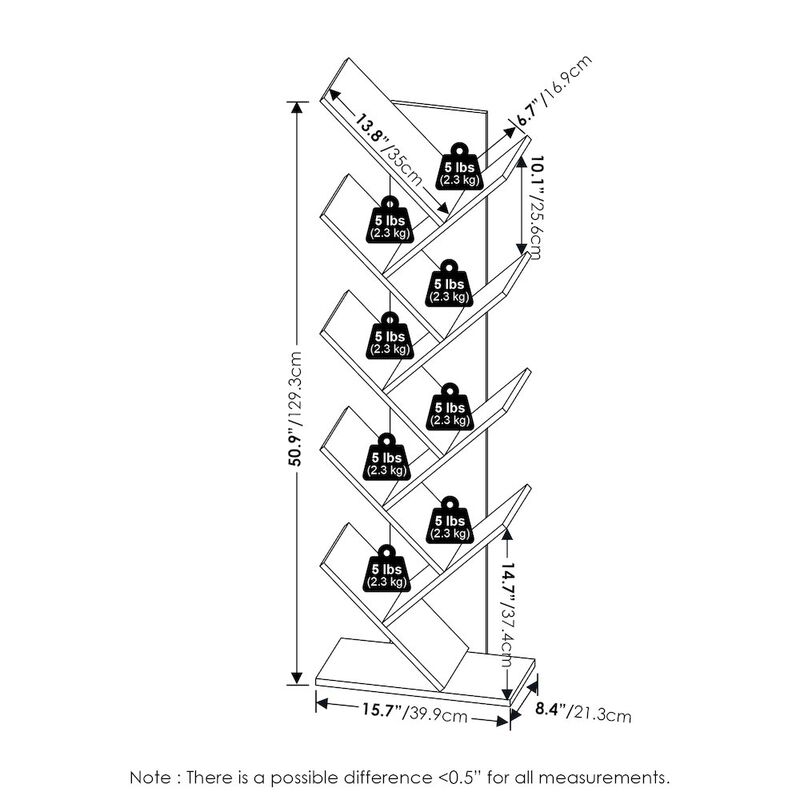 Tree Bookshelf 9-Tier Floor Standing Tree Bookcase, Grey Oak