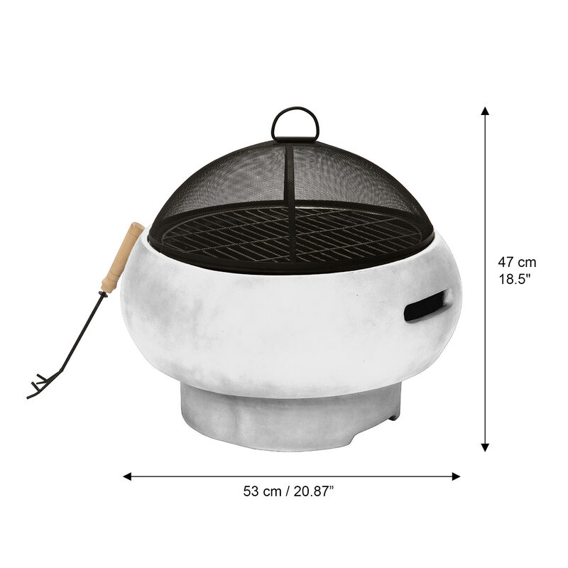 Outdoor Round Faux Concrete Wood Burning Fire Pit with Accessories, Gray image number 4