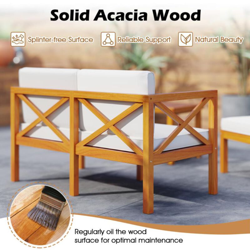 Hivvago 5 Pieces Acacia Wood Patio Lounge Chair Set with Ottomans and Cushions image number 4
