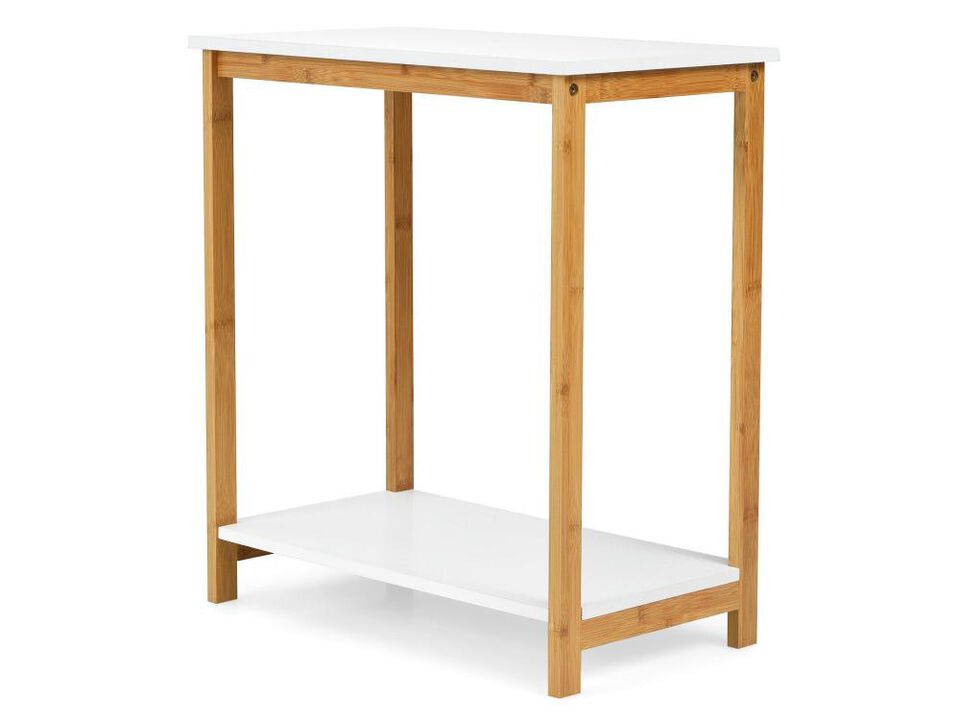 23 Inch Height 2-tier End Table with Bamboo Frame and Bottom Shelf-White
