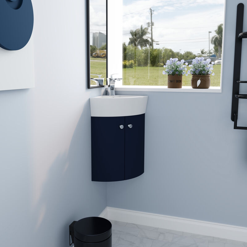 ELEMENT ACE Space Saving Corner Wall Mounted Vanity Cabinet with Integrated Ceramic Sink for Small Bathrooms image number 6