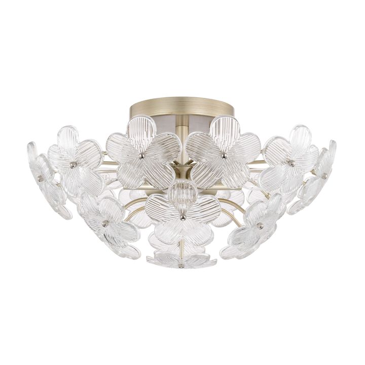Coral Brushed Silver-ish Champagne Modern 6-Light 17.7" Glam Clear Glass Flower Crystal Flush Mount
