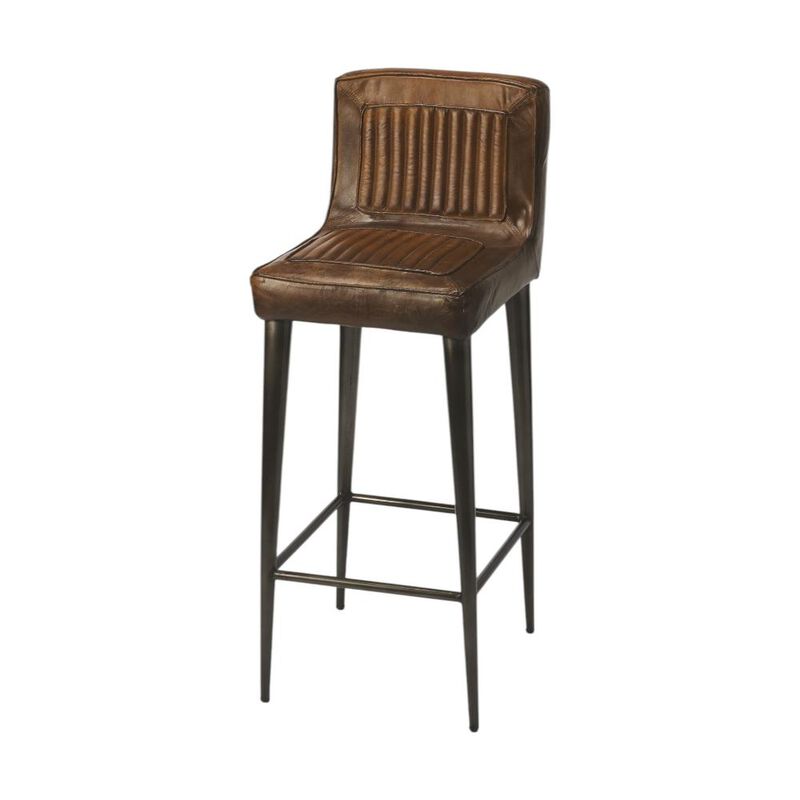 Wood and Iron Bar Chair with Footrest, Durable Industrial Stool for Kitchen or Home Bar