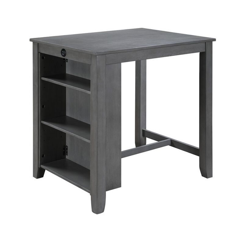 Ham 36 Inch Counter Height Small Dining Table with Shelves, USB Port, Gray