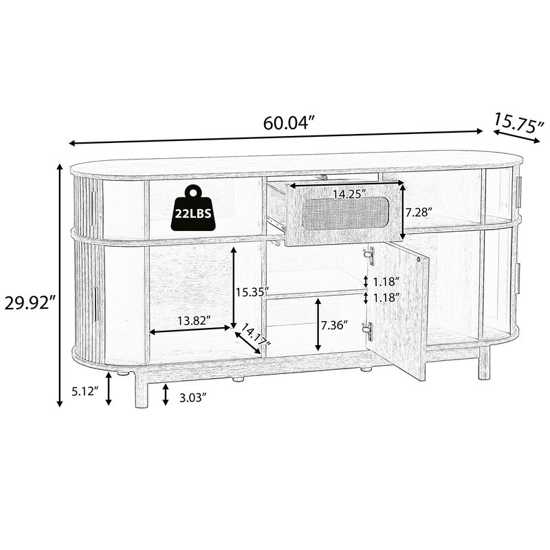 Jixrex 4 Sliding Fluted Doors Sideboard image number 5