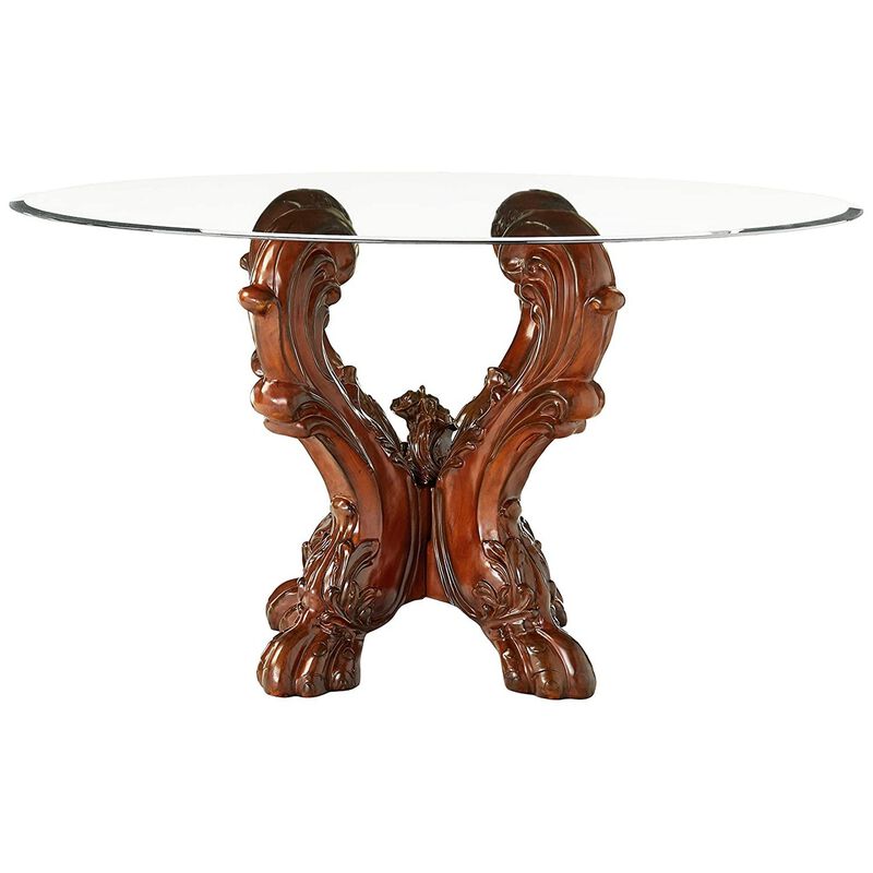 Imperial Dining Table with Pedestal, Cherry Oak Brown - Benzara