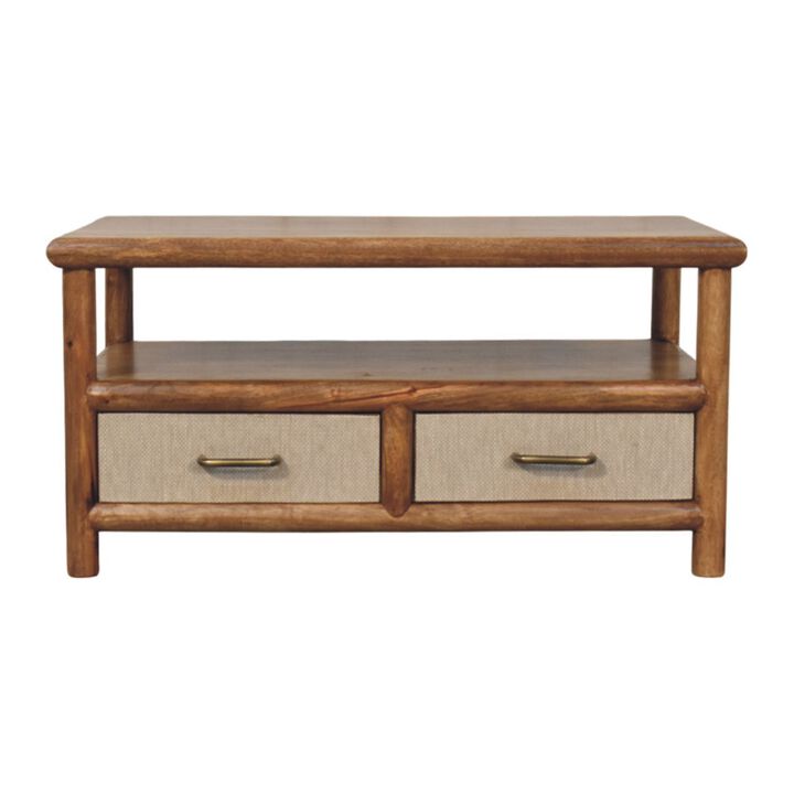 Artisan Furniture Solid Wood Solara Rattan Coffee Table, 2 Drawers, and Shelf, Gray and Brown