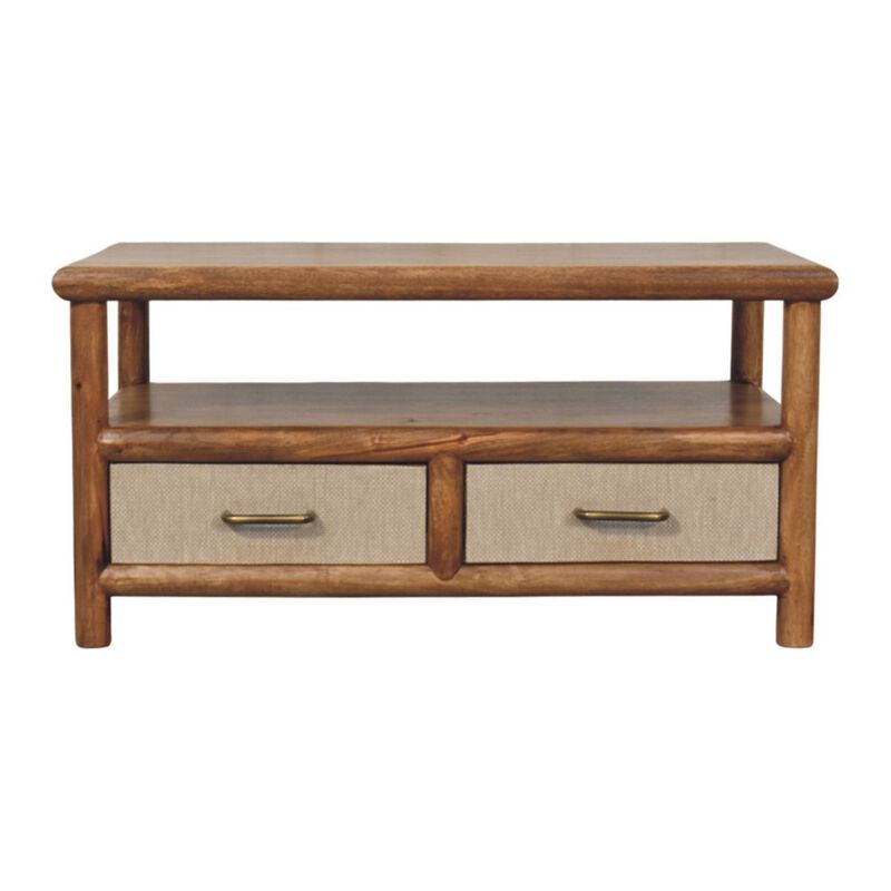Artisan Furniture Solid Wood Solara Rattan Coffee Table, 2 Drawers, and Shelf, Gray and Brown image number 0