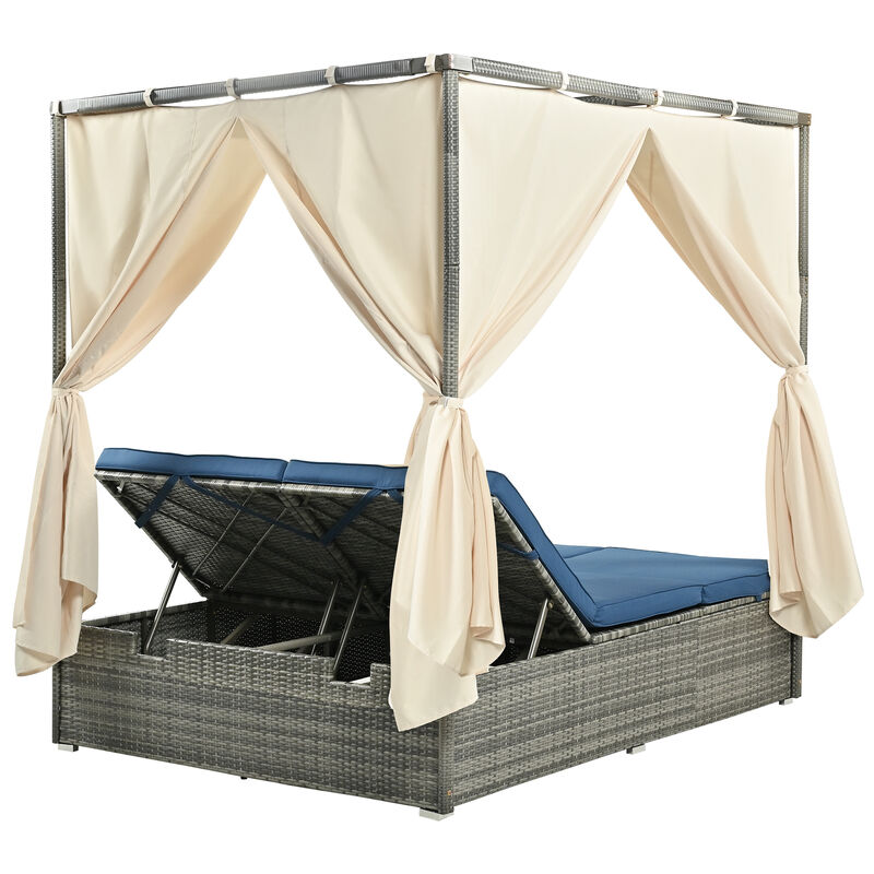 Merax  Adjustable Outdoor Patio Sun Bed With Curtain