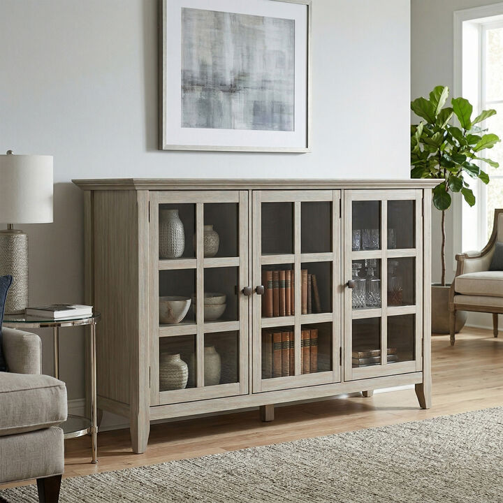 Acadian SOLID WOOD 62 inch Wide Transitional Wide Storage Cabinet in Distressed Grey
