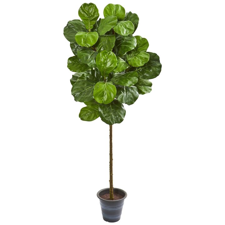 Nearly Natural 5-ft Fiddle Leaf Artificial Tree With Decorative Planter
