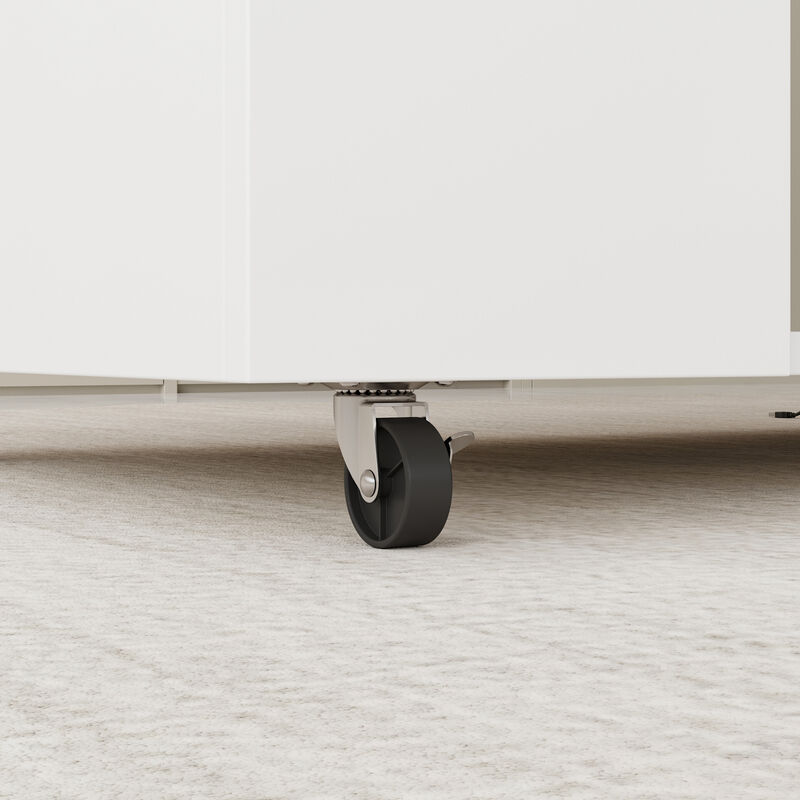 FUFU&GAGA Modern Three-Tier Utility Cart with Adjustable LED Light Strip, Drawer, Wave Lighting Effect, Water Wave Tempered Glass, and Locking Casters (47.8 in. W x 23.6 in. D x 33.9 in. H), White