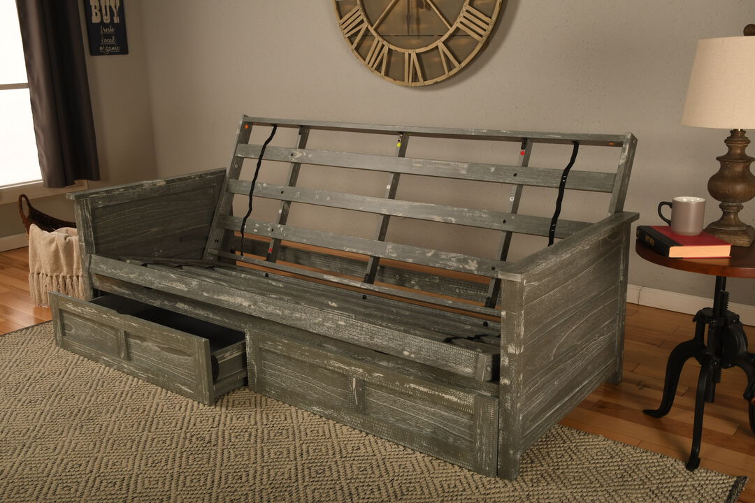 Lexington Futon Frame in Weathered Brown Finish Includes Storage Drawers
