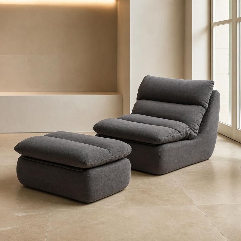 GOODSILO Tufted Upholstered Large Chaise Lounge Bean Bag Chair With Matching Ottoman Comfortable Lazy Sofa For Living Room Bedroom Reading Napping image number 3