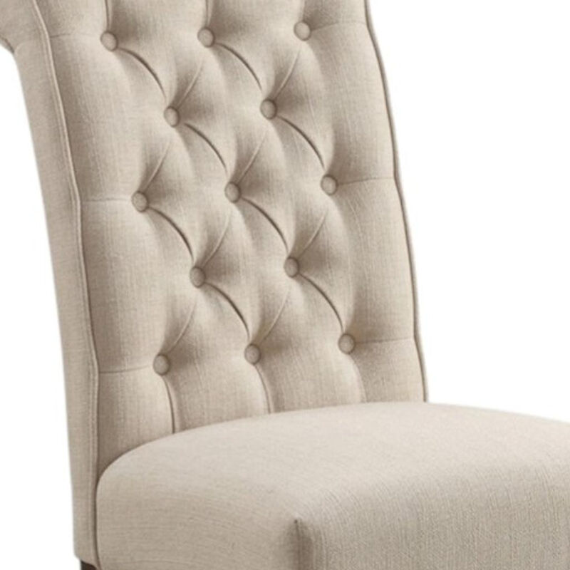 HomeRoots Set of Two Tufted Beige and Brown Upholstered Linen And Solid Wood Dining Side Chairs image number 4