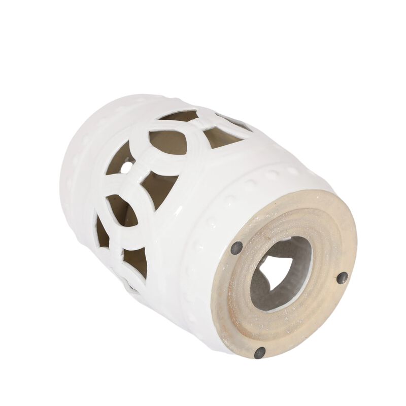 10.5" x 17" Glazed Ceramic Drum Stool - Indoor/Outdoor Side Table - Accent Garden Stool