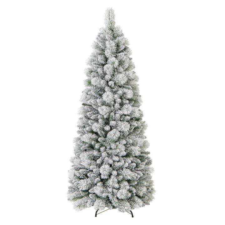 Flocked Christmas Tree with Realistic Pine Needles and LED Lights for Holiday Decor