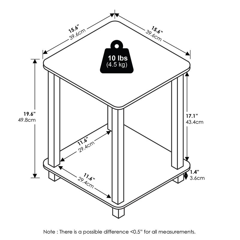 Furinno Simplistic End Table, Set of Two, Black Walnut/Brown