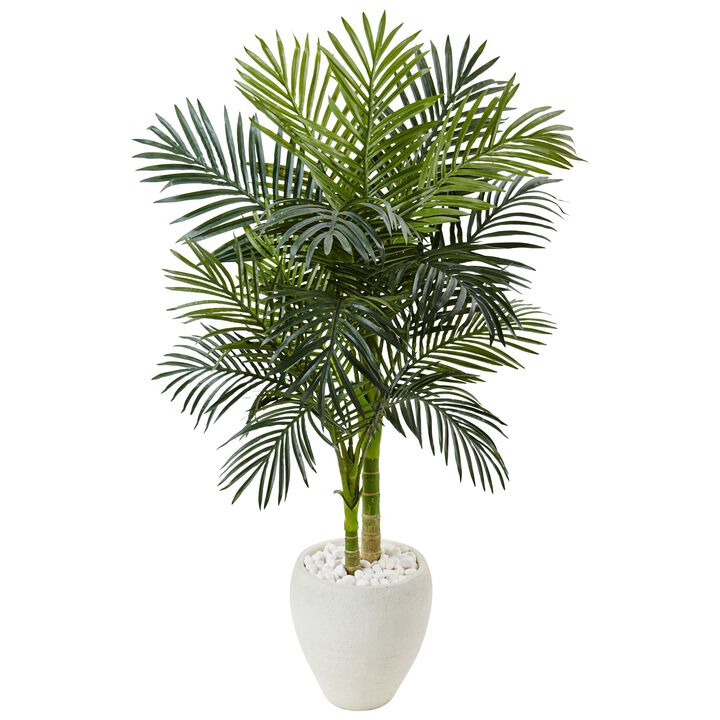 Hivvago 4.5 Feet Golden Cane Palm Tree in White Oval Planter