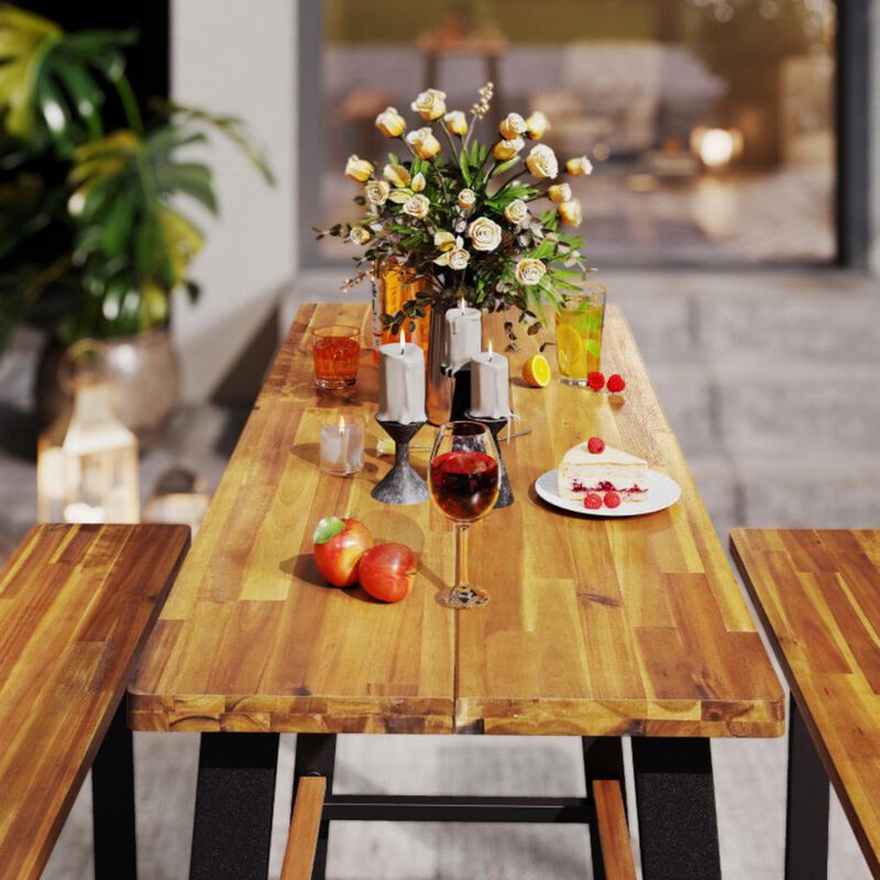 Hivvago Patio Picnic Table Bench Set with Acacia Wood Tabletop and Benchtop
