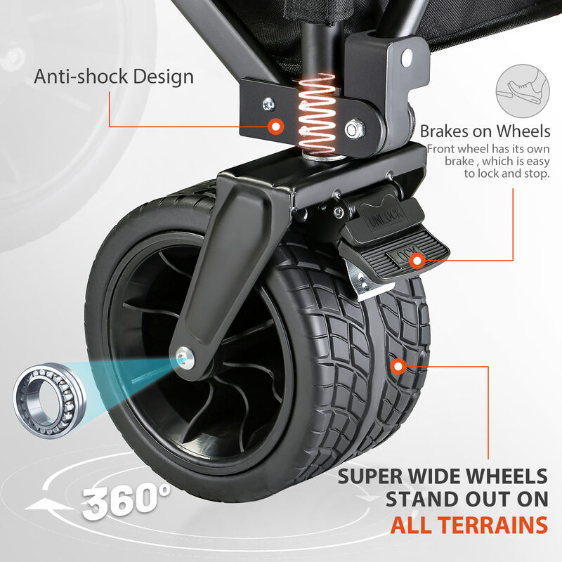EchoSmile 6.85 cu. ft. Fabric Portable Garden Cart with Adjustable Rolling Wheels in Black