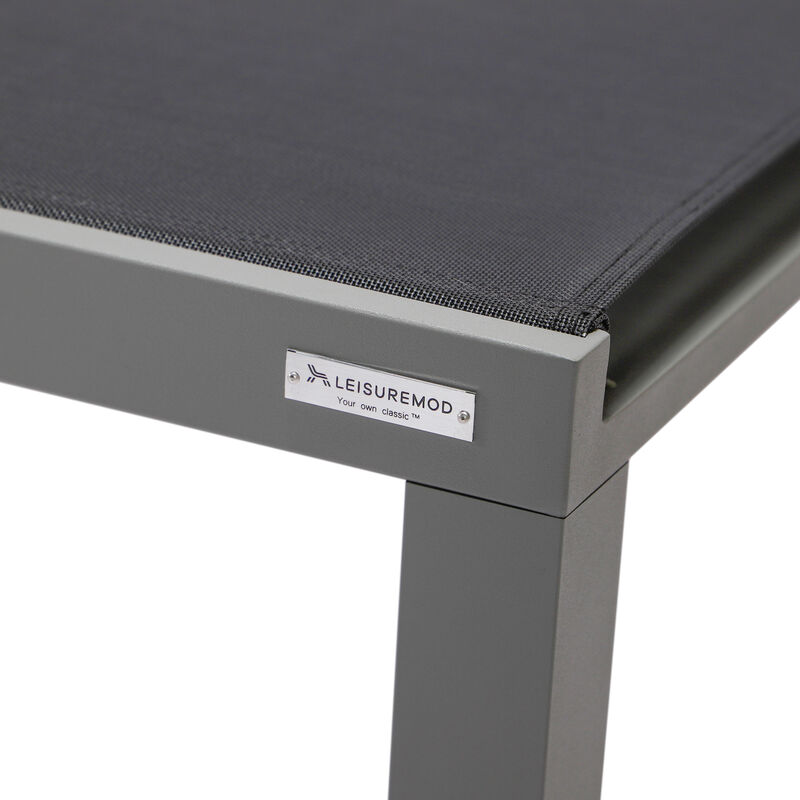 LeisureMod Marlin Modern Aluminum Outdoor Patio Chaise Lounge Chair in Grey Frame Set of 2 with Square Fire Pit Side Table