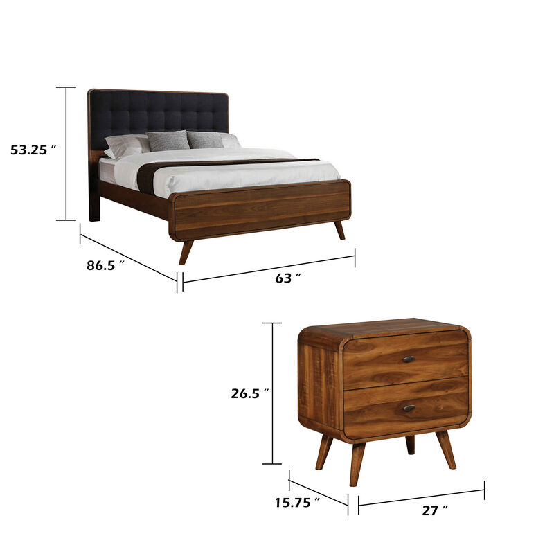 Queen Bedroom Set, Gray, Brown Wood, 3 Piece Set with 2 Nightstands image number 7