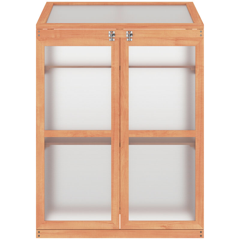 Outsunny Wooden Cold Frame Small Mini Greenhouse Cabinet for Outdoor and Indoor, 30" L x 24" W x 44" H, Natural