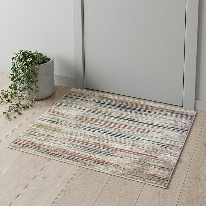 HomeRoots 2' X 3' Beige Geometric Distressed Area Rug With Fringe