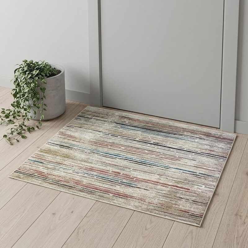 HomeRoots 2' X 3' Beige Geometric Distressed Area Rug With Fringe image number 1