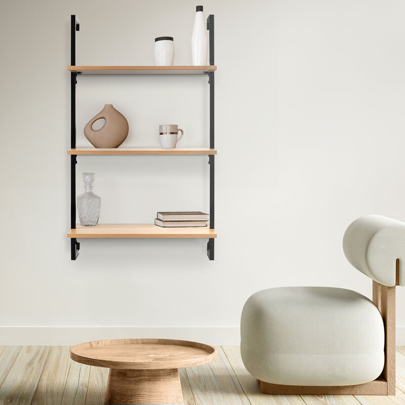 Madera  Industrial 3-Shelf Wood Wall-Mounted Open Ladder Bookcase