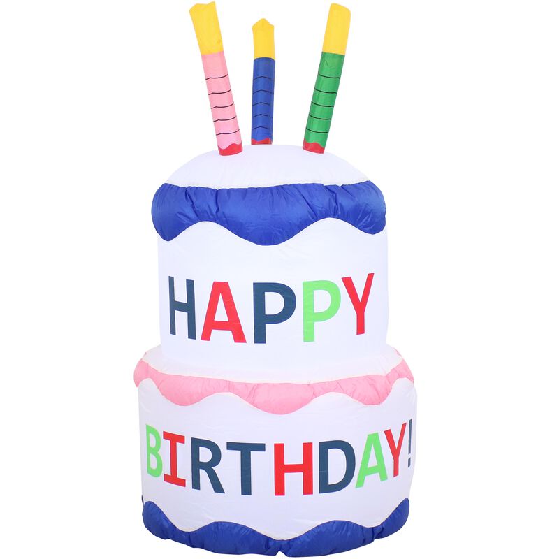 Sunnydaze Birthday Cake LED Inflatable Yard Decoration - 4 ft