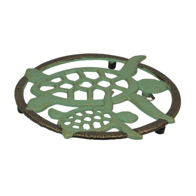 Cast Iron Trivet Set: Nautical Octopus & Sea Turtle Design, Verdigris Finish image number 4