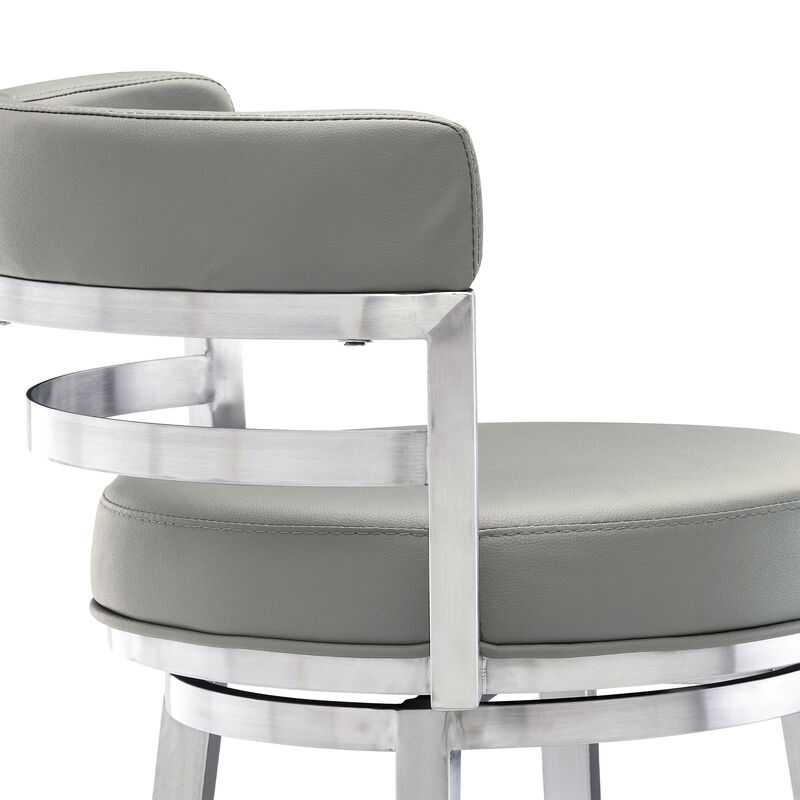 Madrid  Counter Height Swivel White Faux Leather and Brushed Stainless Steel Bar Stool