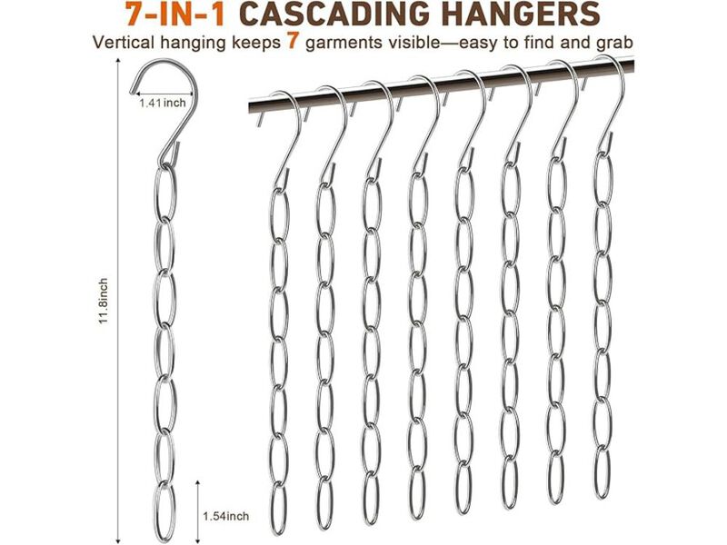 Space Saving Hangers, 4 Pack Metal Clothing Chain Hangers With 7 Holes image number 2