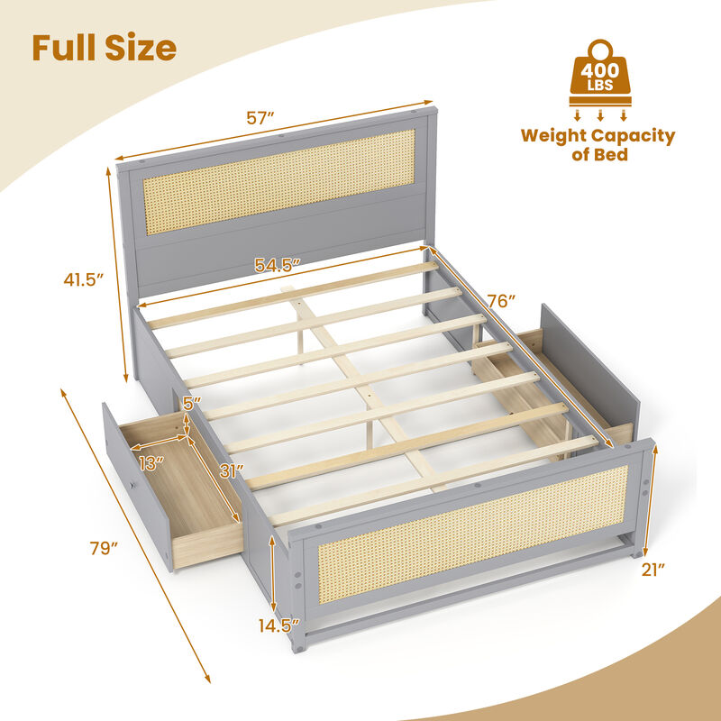 Woven Rattan Bed Frame with Drawer Storage for Modern Bedroom image number 2