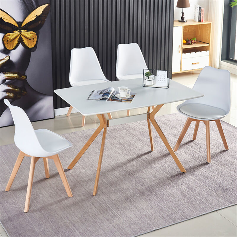 Hivvago Modern Minimalist StyleDining Table AntiScratch Top with Leveled Metal Legs