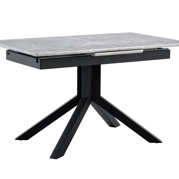 Rectangular Extendable Dining Table Laminated MDF top with geometric metal legs Modern dining table with automatic pop up leaf