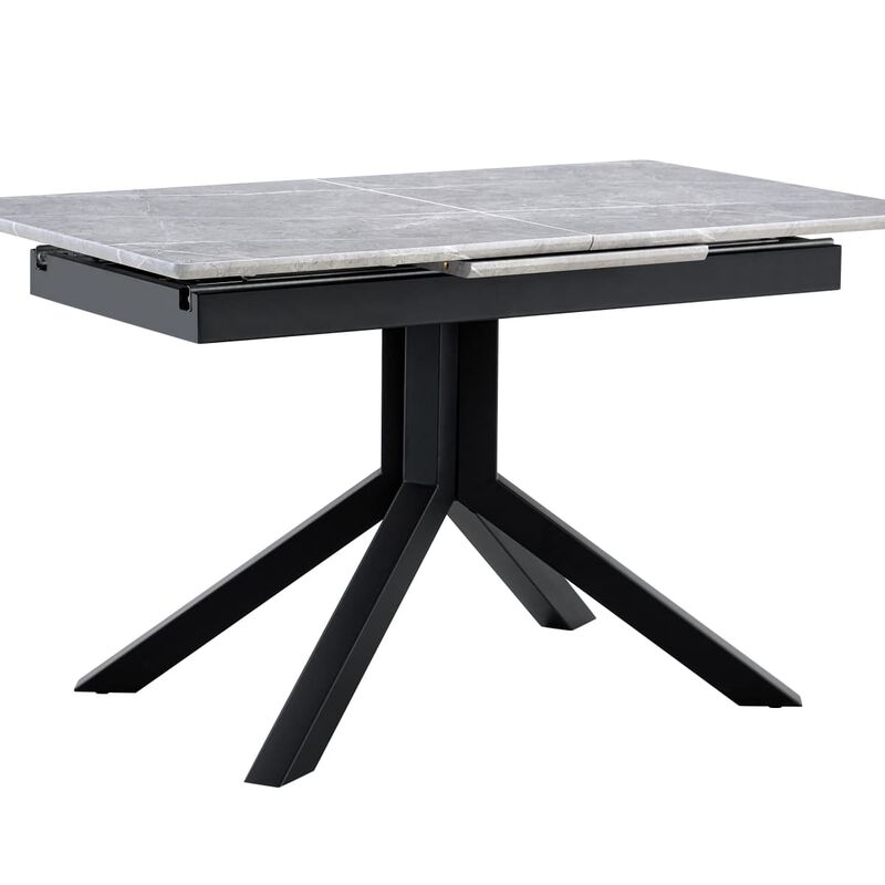 Rectangular Extendable Dining Table Laminated MDF top with geometric metal legs Modern dining table with automatic pop up leaf image number 0