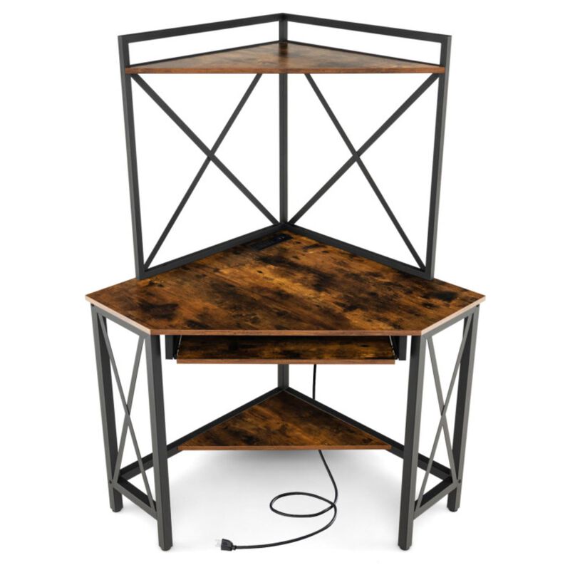 Hivvago Space-Saving Corner Computer Desk with with Hutch and Keyboard Tray