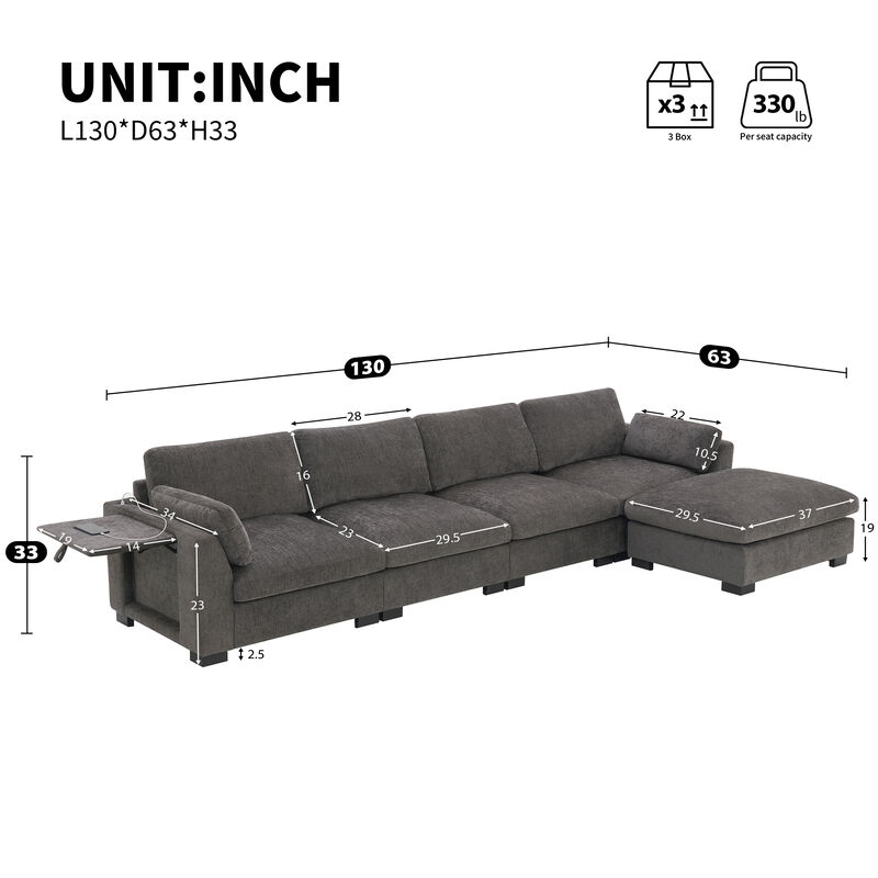 Merax ectional Sofa, L-Shape with Folding Table and Dual-Port Charging