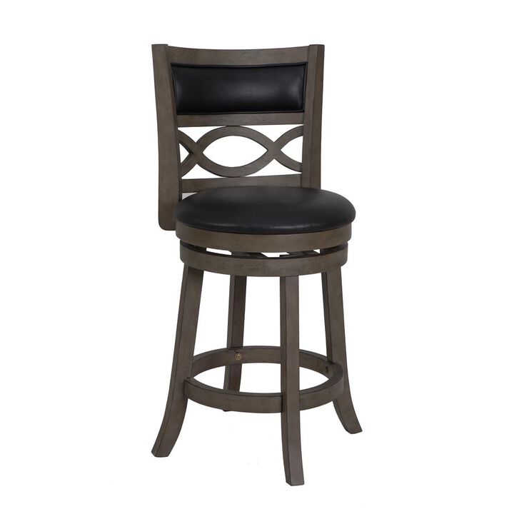 New Classic Furniture Manchester 24 Wood Counter Stool with Black PU Seat in Ant Gray