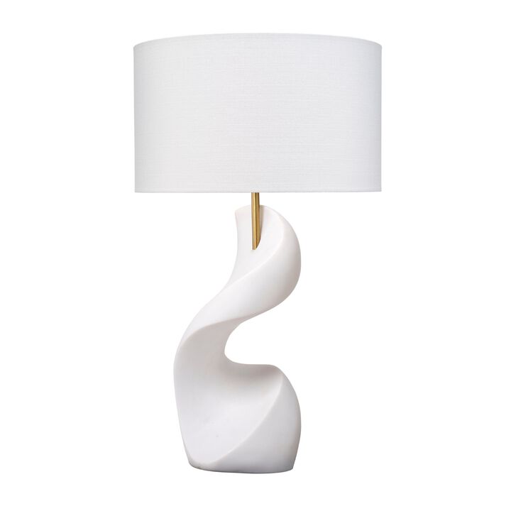 Koz Accent Table Lamp, Linen Shade, White Curved Sculpture 32 Inch