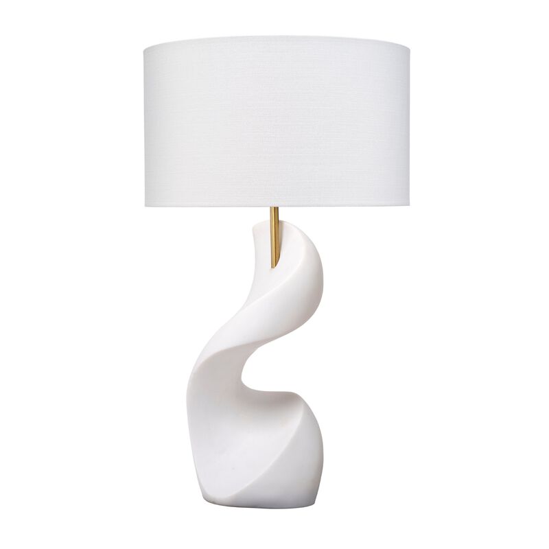 Koz Accent Table Lamp, Linen Shade, White Curved Sculpture 32 Inch
